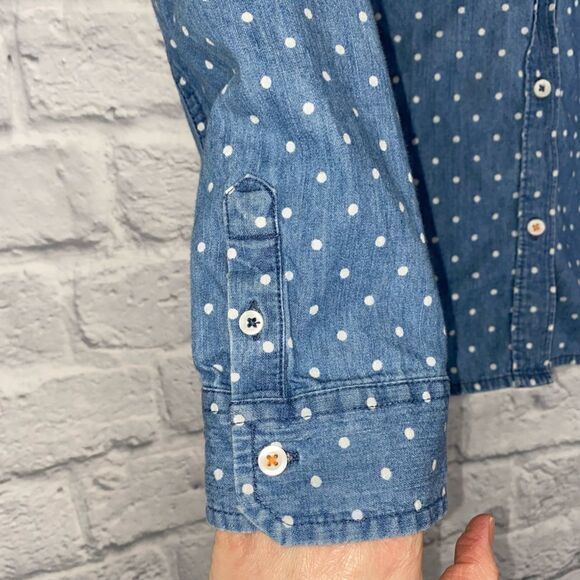SO 100% cotton button down polka dot top w/button pockets & sleeves sz M - Picture 4 of 7